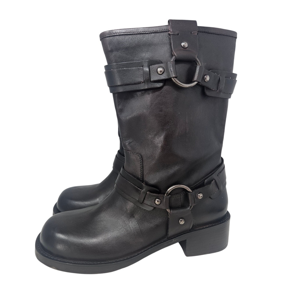 NEW Vintage Foundry 7.5 Augusta Mid-Calf Boot Black Leather Harness Moto Biker